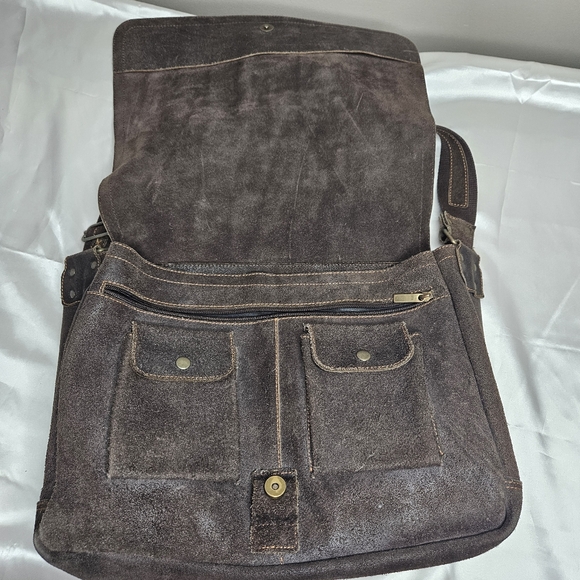 David King Distressed Leather Large Full Flap Messenger Bag Mailbag 16×11 Brown - Picture 2 of 14
